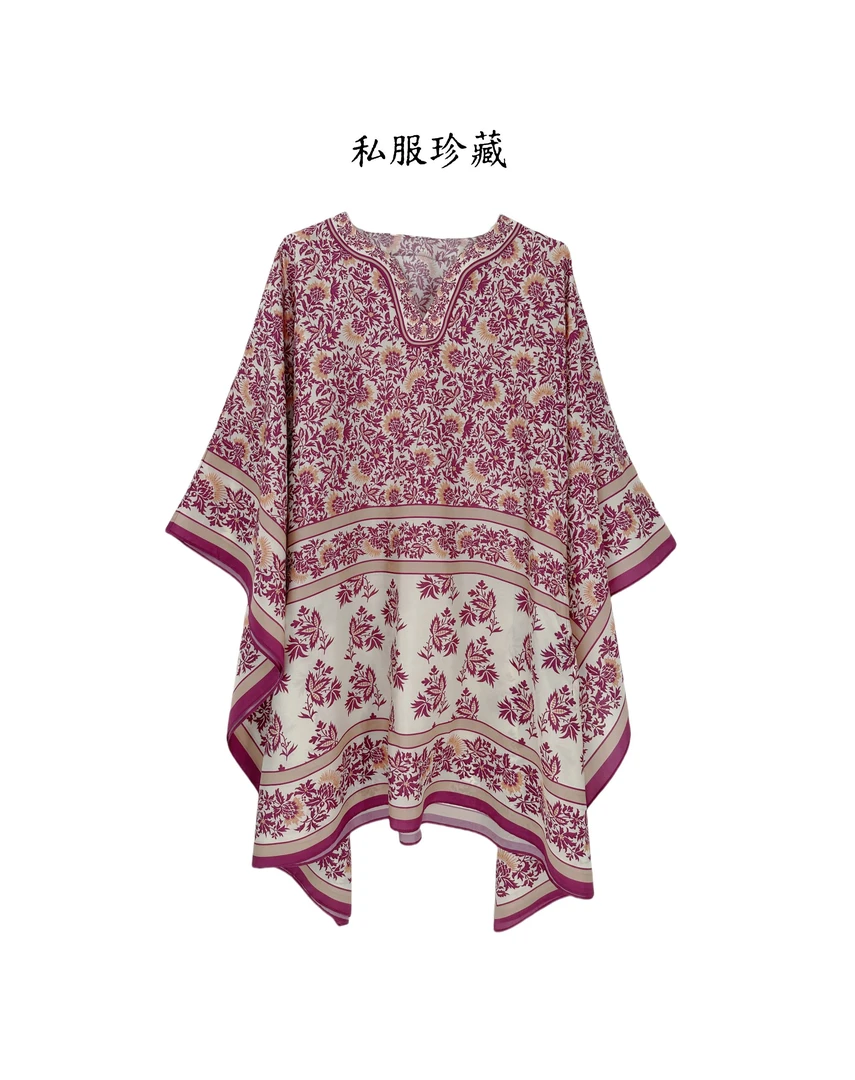 ChenYueTong高定【斗蓬蓟花】气质披肩粉色提花油画日上衣5759