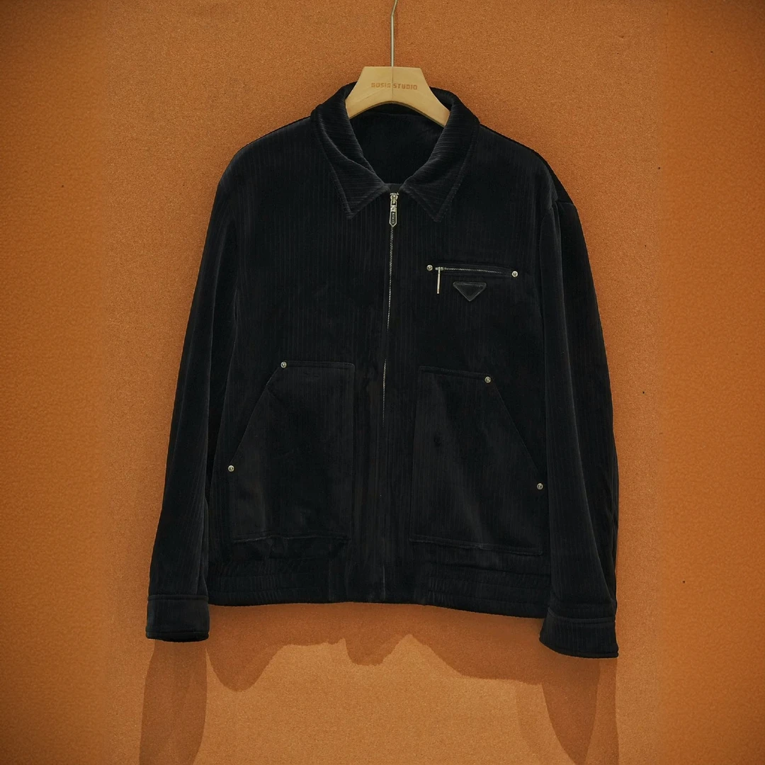 灯芯绒夹克春秋黑色保暖翻领复古男款外套百搭11258