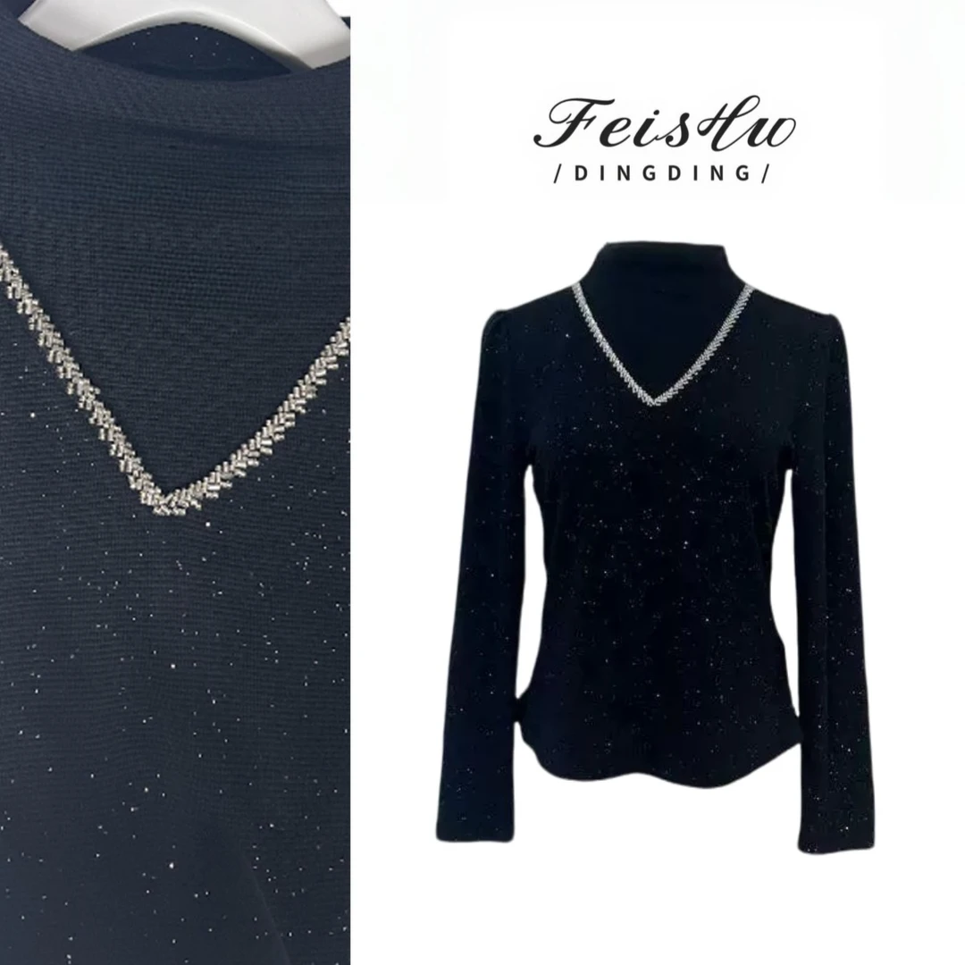 S610【维亿专属】长袖打底衫春秋韩版通勤上衣针织设计师轻奢时尚