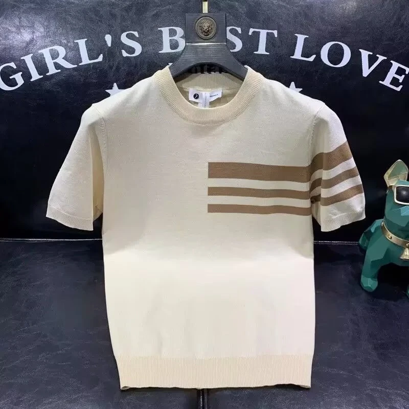 简约百搭圆领短袖毛衣男内搭针织衫2025夏季新款男士薄款半袖t恤