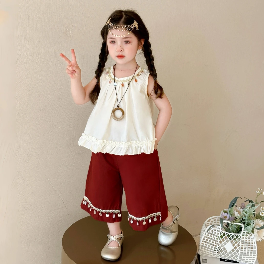 女童夏装套装2025新款波西米亚风儿童装夏天背心小女孩洋气七分裤
