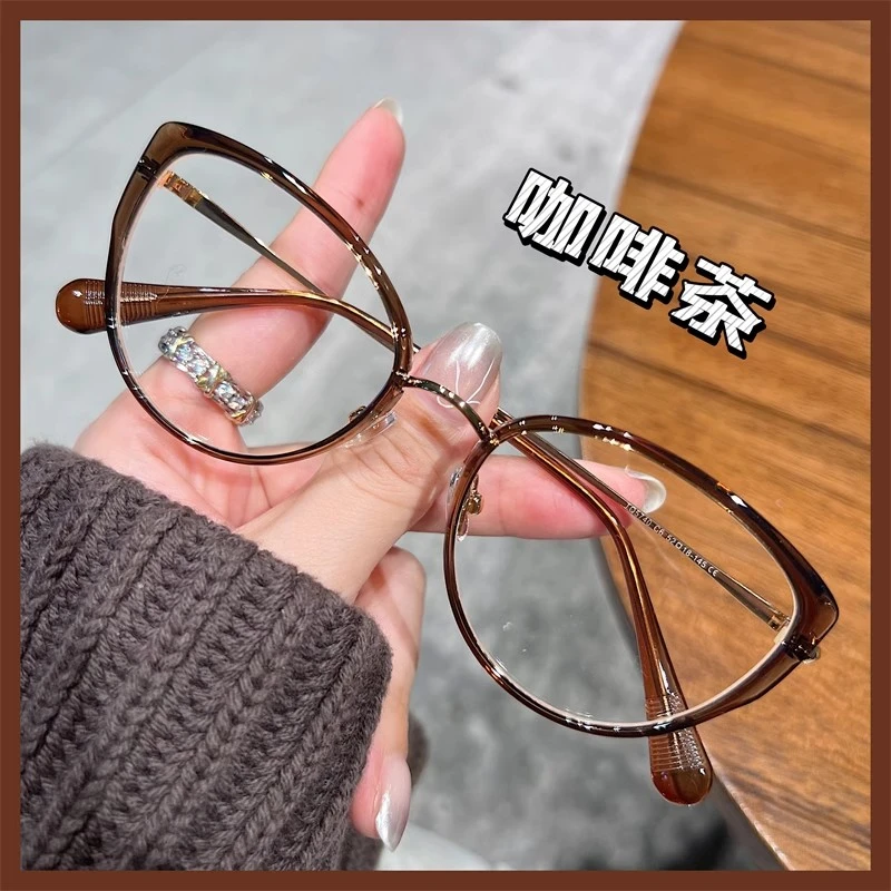 韩系猫眼镜甜酷风显白咖啡茶小红薯同款素颜镜框可配近视近视眼镜