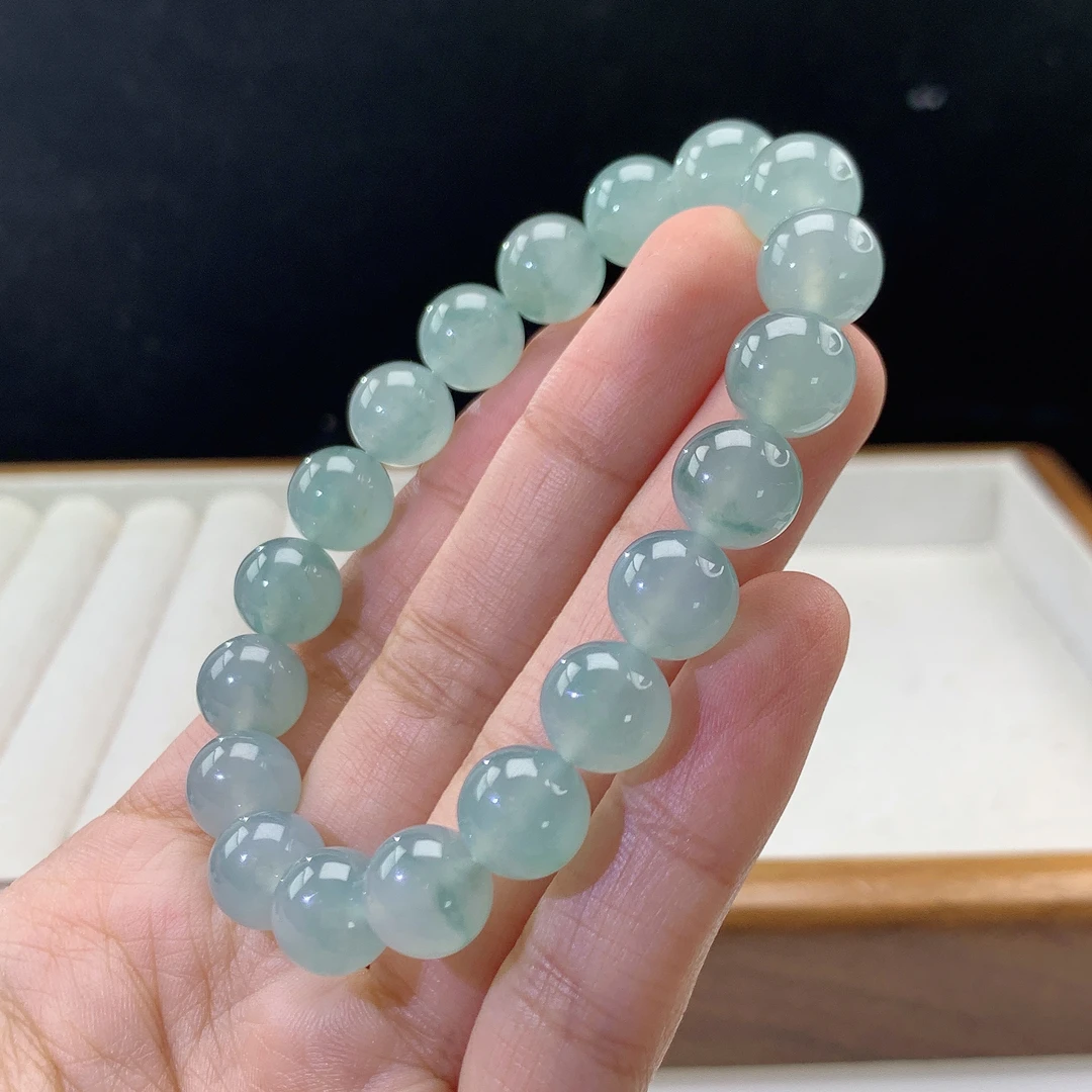 3.8-12-缅甸天然翡翠A货 女款飘花手串尺寸:10mm 19颗粒