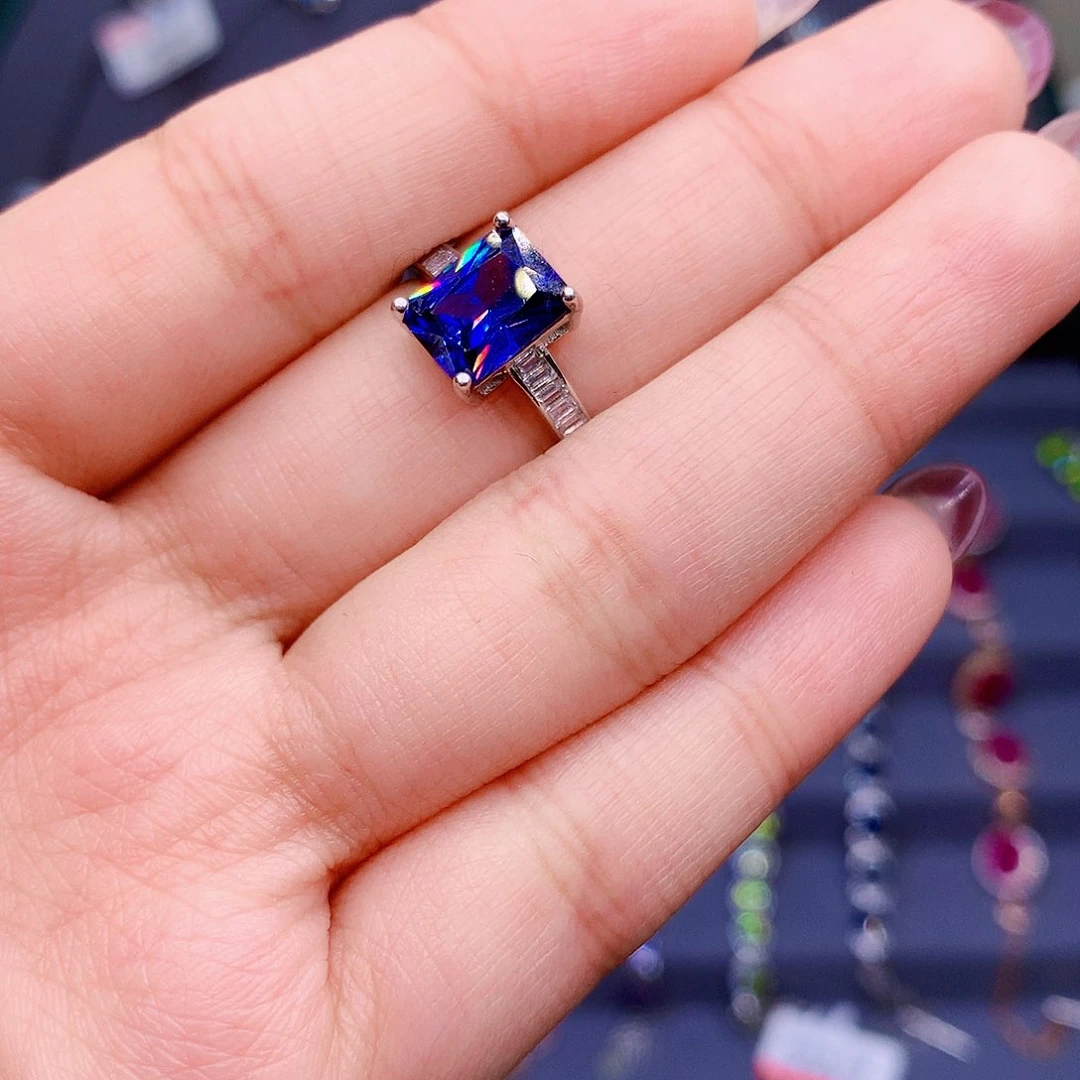 蓝宝石戒指银S925镶嵌