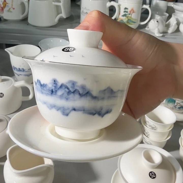 微瑕孤品羊脂玉三才手绘88有金边