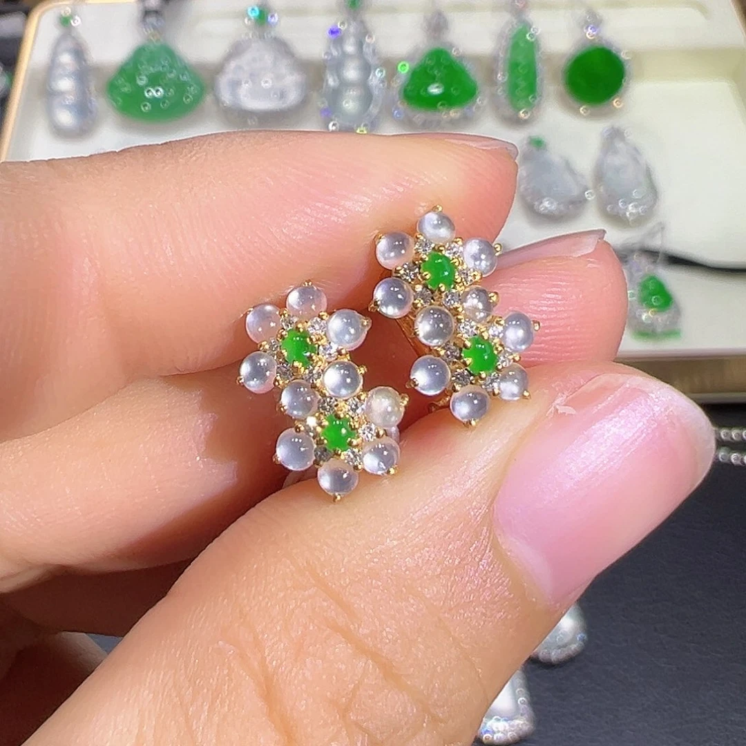 翡翠18K金镶嵌耳饰