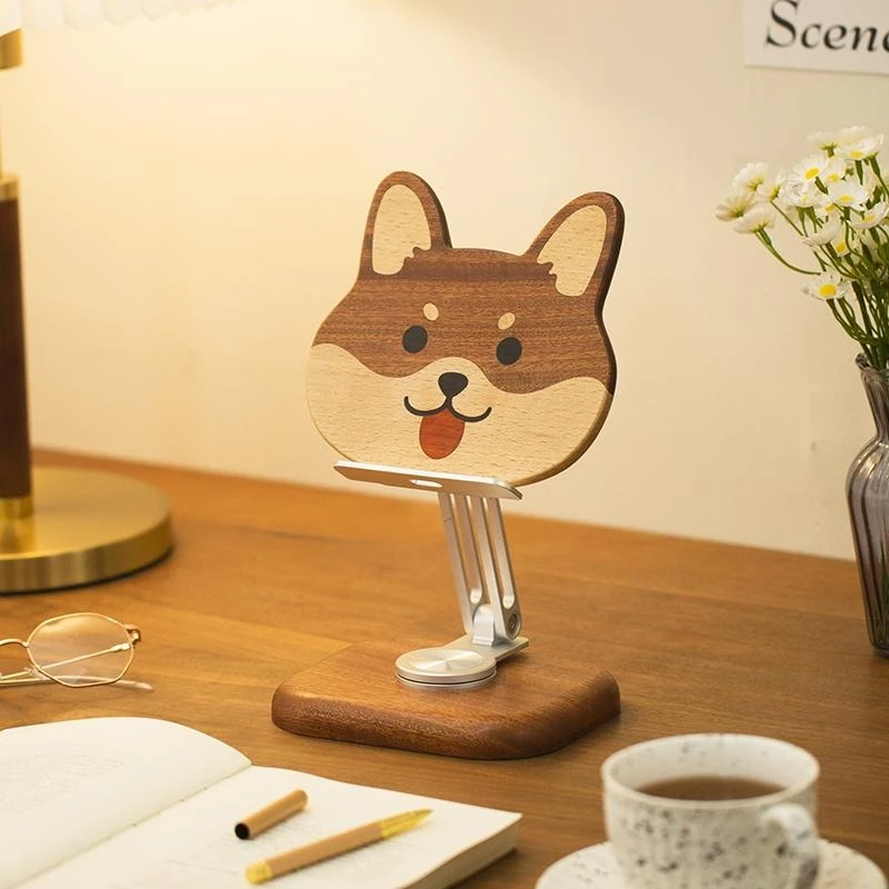 柯基乌檀木实木可升降手机桌面支架平板调节懒人家用支撑架礼品