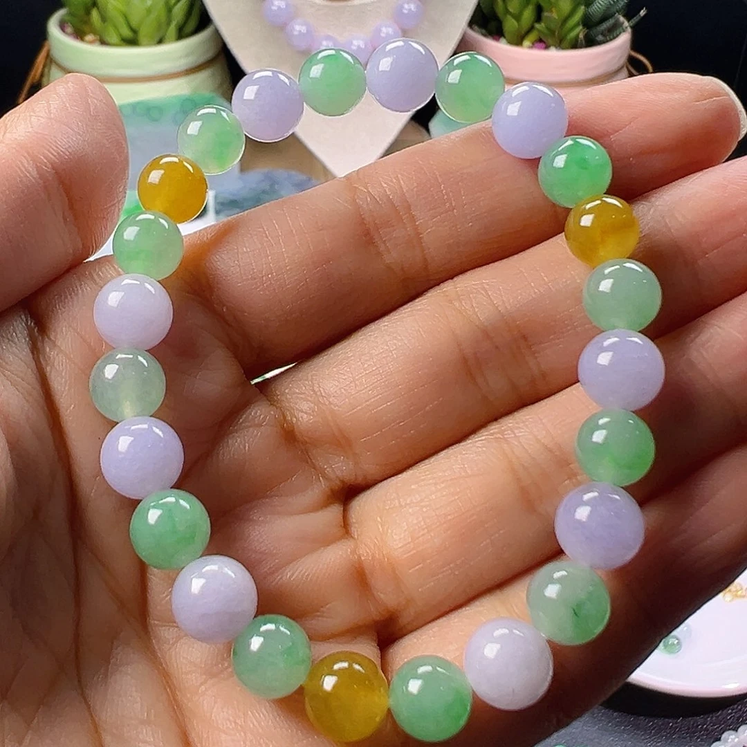 翡翠未镶嵌手链翡翠多宝彩色手串卡7-8