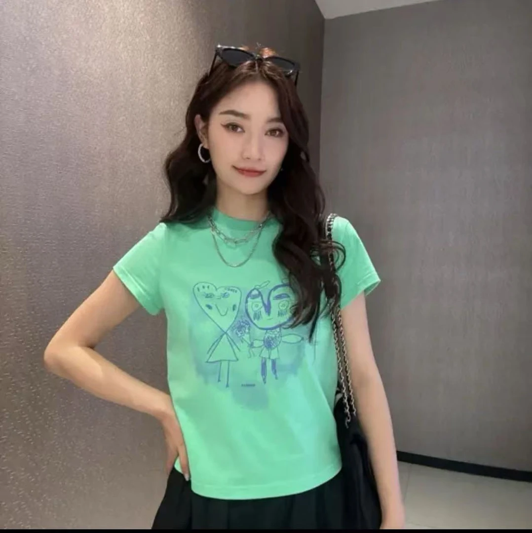 【专柜品质】2025夏季新款青春休闲显瘦圆领印花短袖T恤女1300996