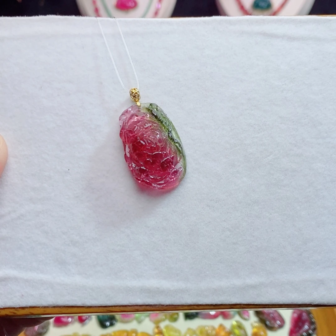 碧玺m18K金镶嵌碧玺西瓜吊坠