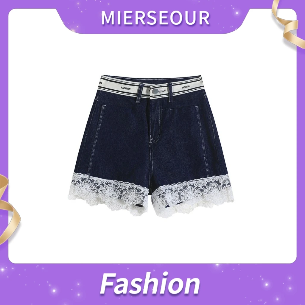 设计款蕾丝花边丹宁蓝夏季薄款热辣牛仔短裤女2395