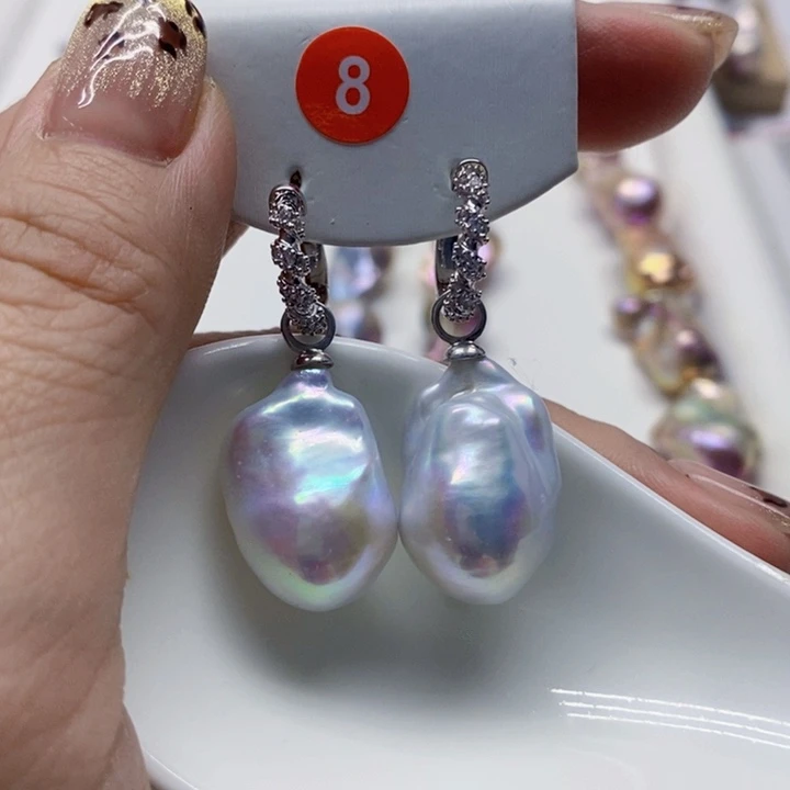 银S925镶嵌耳饰淡水珍珠