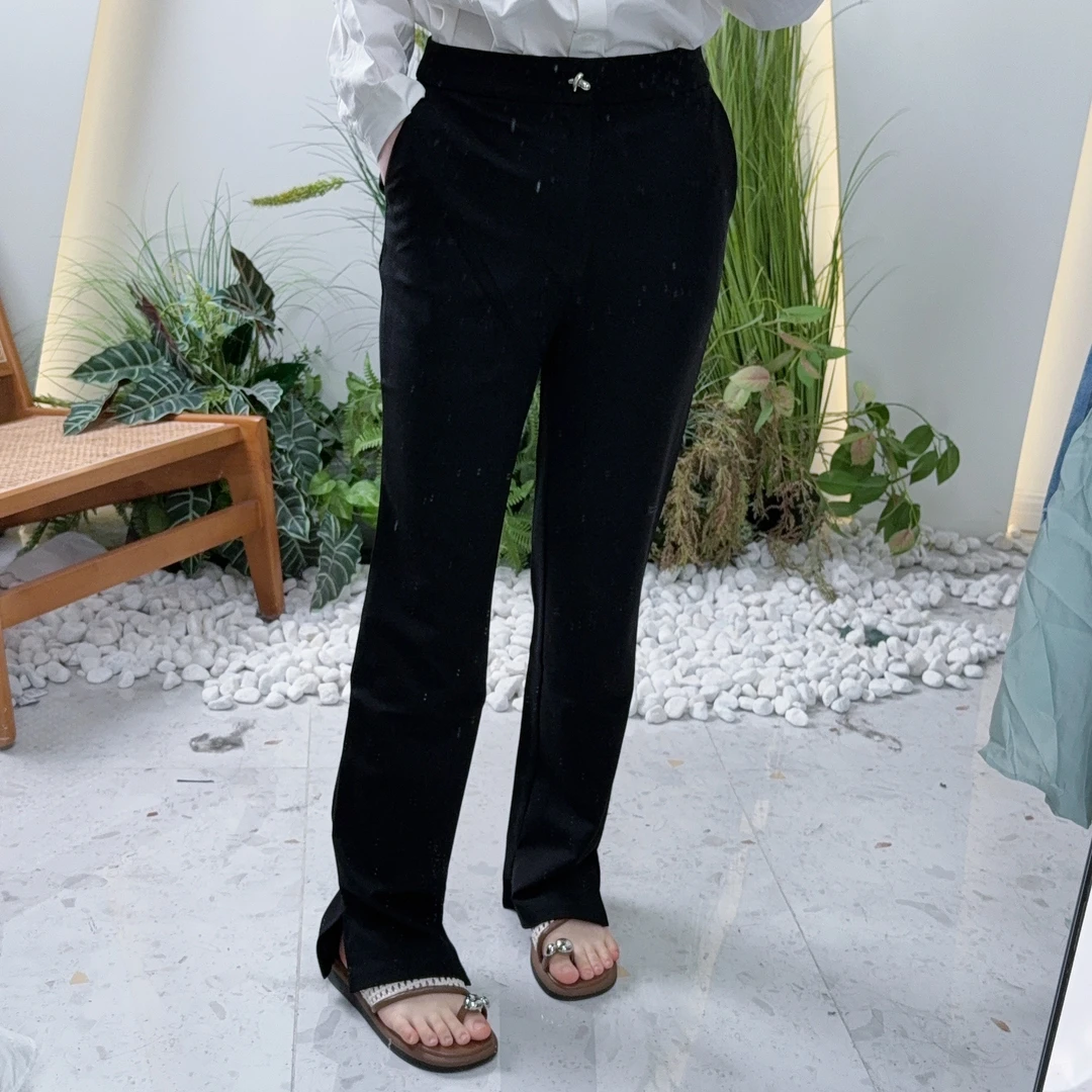 Lagogo/拉谷谷开叉喇叭裤西装裤夏季女装轻奢气质微喇百搭优雅风