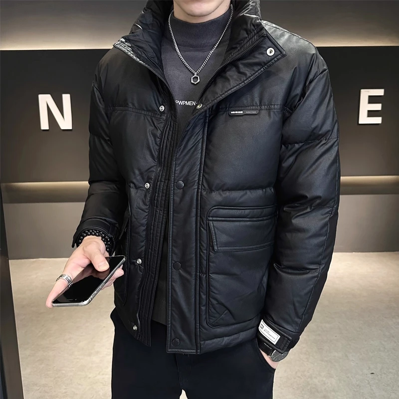 2025冬季新款PU皮美式羽绒服男款时尚防风休闲立领保暖百搭外套潮