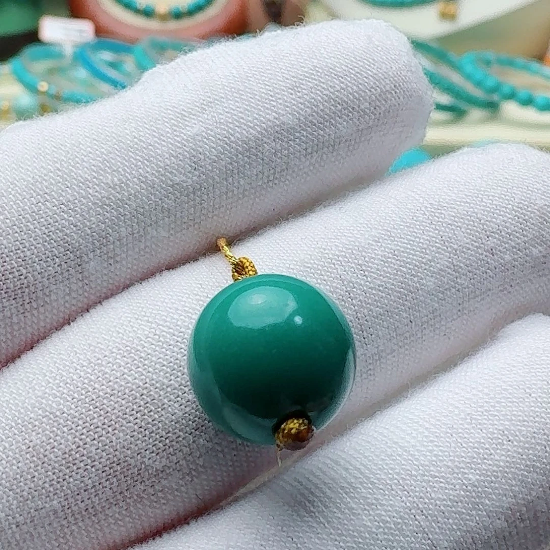 绿松石未镶嵌高瓷玉化绿圆珠12.5