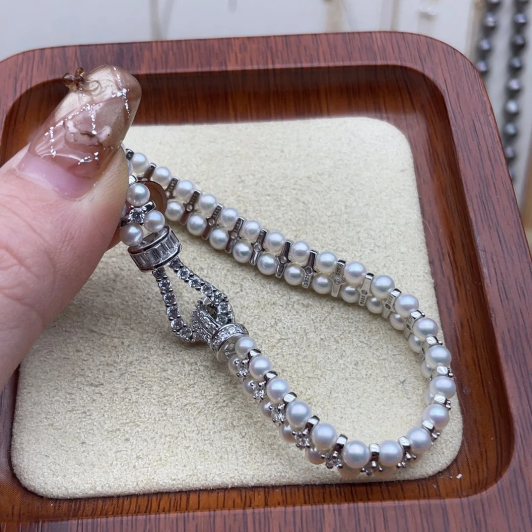 银S925镶嵌淡水珍珠手链14手围