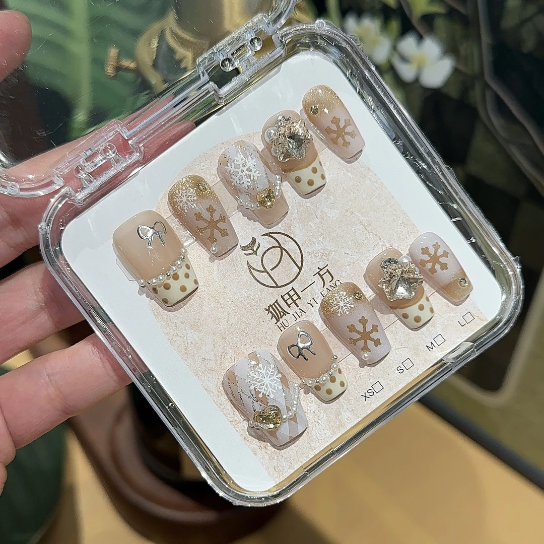 狐甲一方【辛德瑞拉】短梯冬日雪花手工穿戴甲