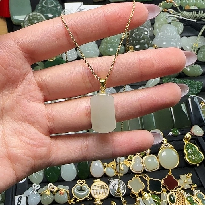 颈饰银S925镶嵌和田玉送链子送绳