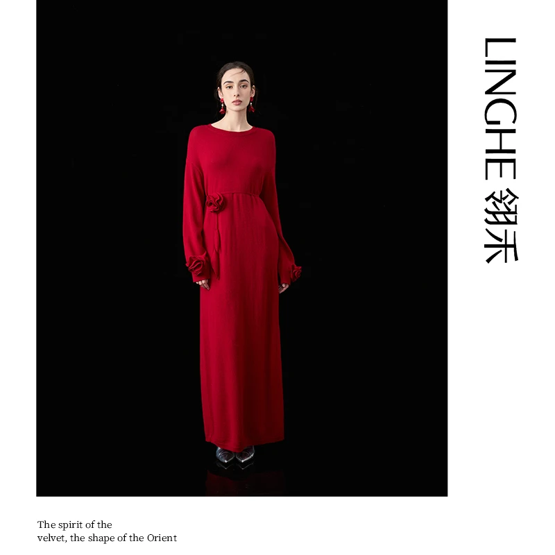 翎禾LINGHE「玫瑰的故事 」-立体花朵连衣裙中式设计