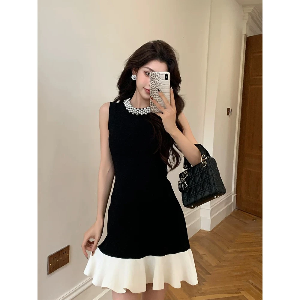 千语栀【摩登时代】千金贵系黑色精致优雅小黑裙显瘦无袖小香连衣裙