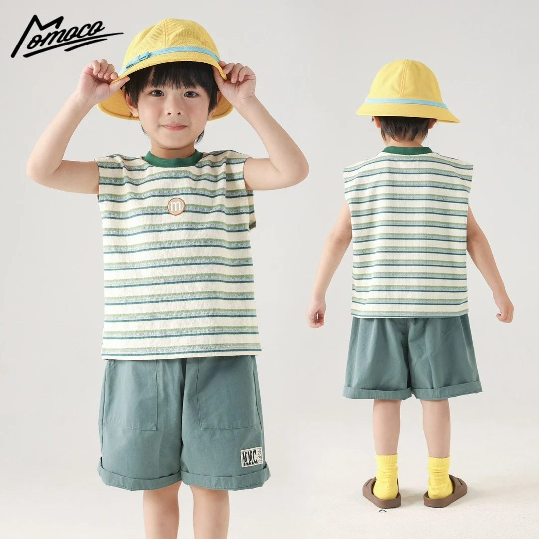 MOMOCO男童背心2025夏季条纹可爱运动休闲风无袖上衣77280233001