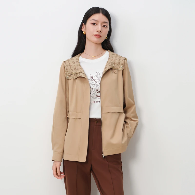 敦奴25春新款法式复古连帽宽松时尚显瘦风衣外套女士上衣8U160101