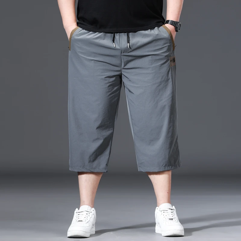 七分裤男士休闲短裤夏季薄款冰丝宽松7分裤胖子加肥加大弹力中裤