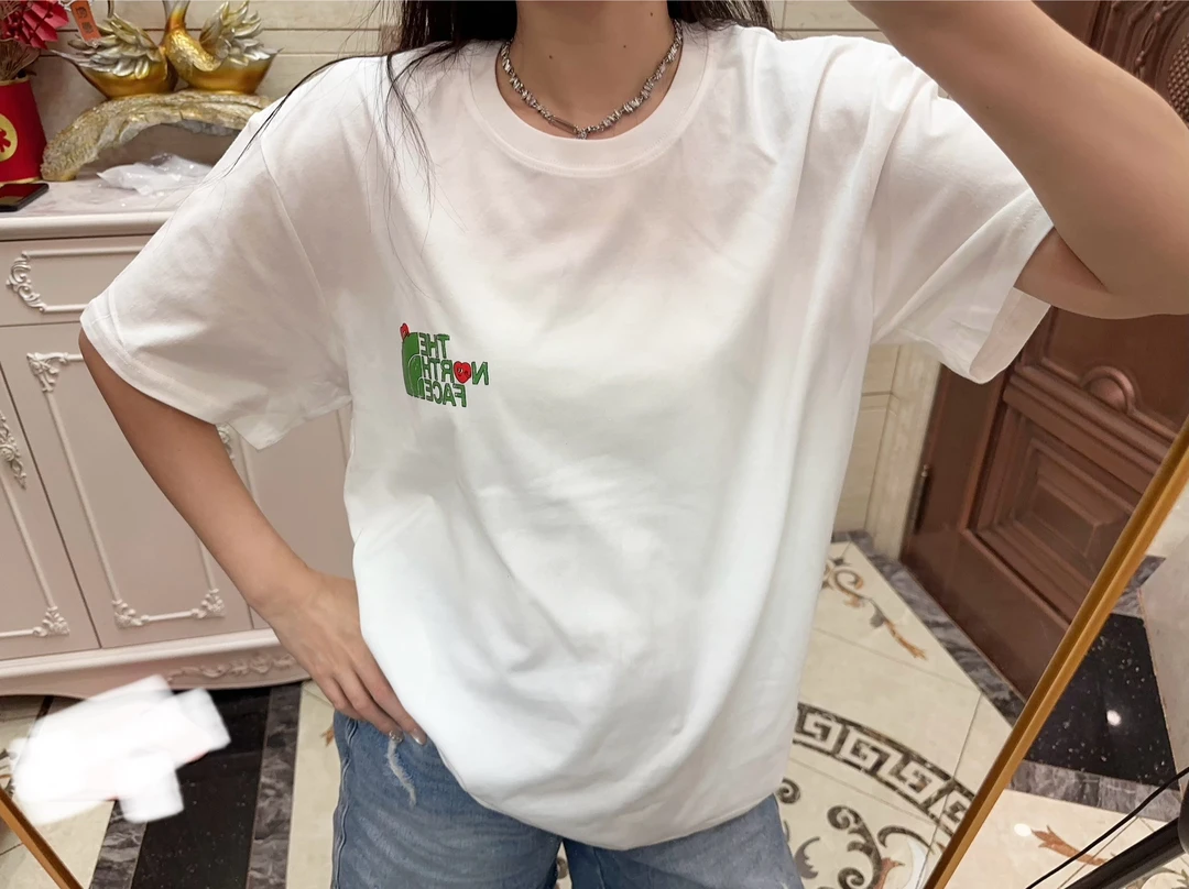 100纯棉宽松型圆领日常夏季春夏短袖T恤ins简约印花初恋风