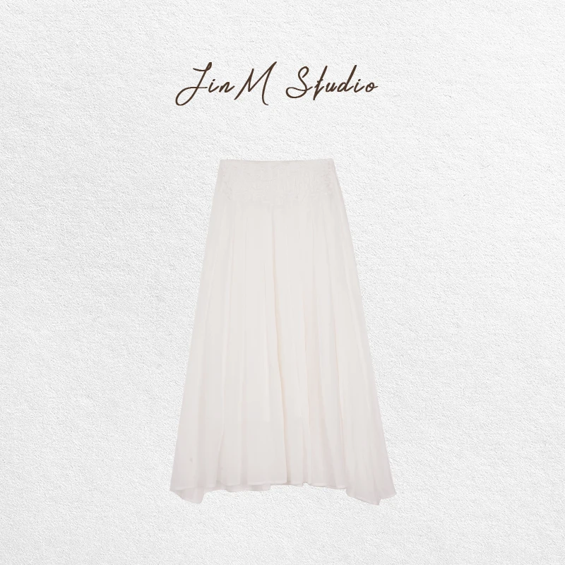 Jinmstudio丨【高品白裙】1OO亚麻新中式刺绣半身裙602501A2309