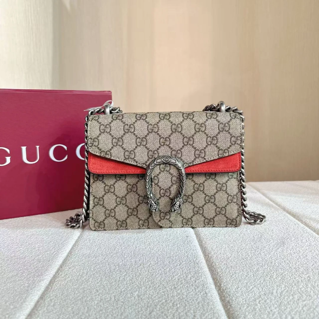 未使用 GUCCI/古驰 古驰 拼红色小号酒神链条包
