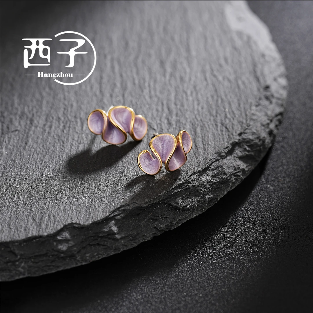 西子饰品镀18K金【奶油花耳钉】甜美耳钉欧若风穿搭S925纯银针防敏