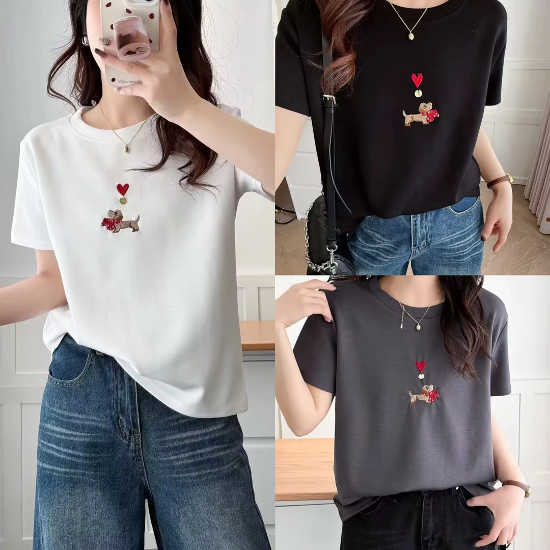 YueBeiLa/月贝拉大码短袖刺绣T恤女夏季印花绣花半袖宽松显瘦上衣