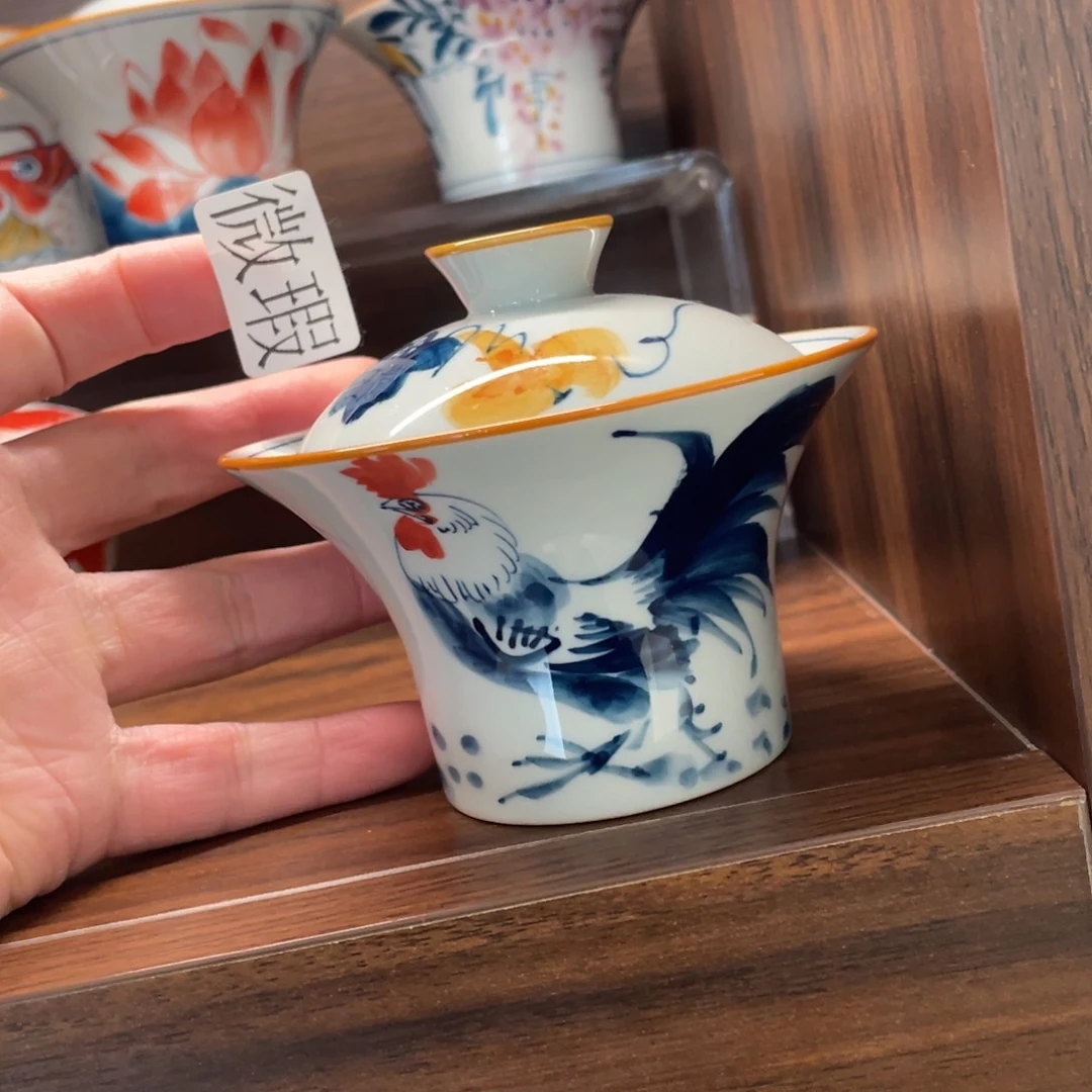 釉下手绘茶具微瑕