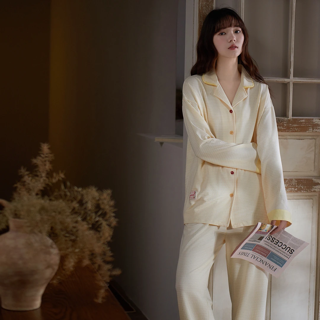 思莉太太女大睡衣套装春秋款时尚格子甜美小个子可外穿洋气家居服