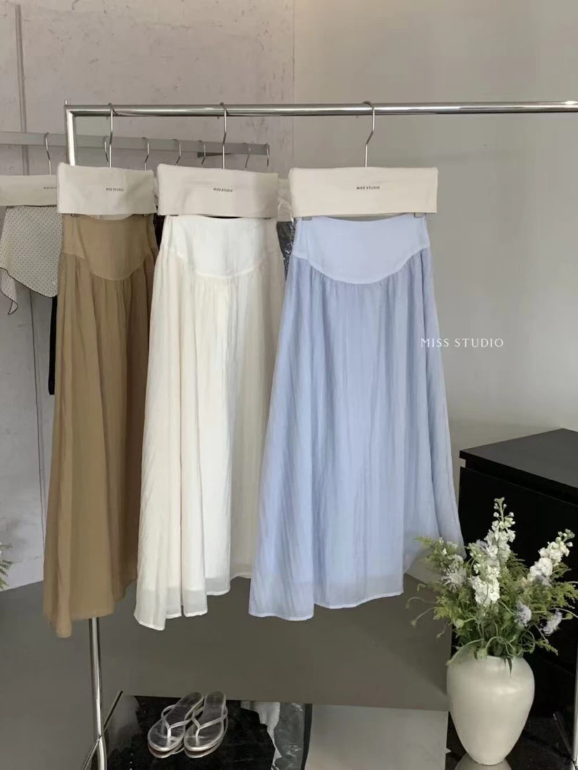 密思@88943 韩系气质优雅高腰遮胯显瘦A摆半身裙 7-1