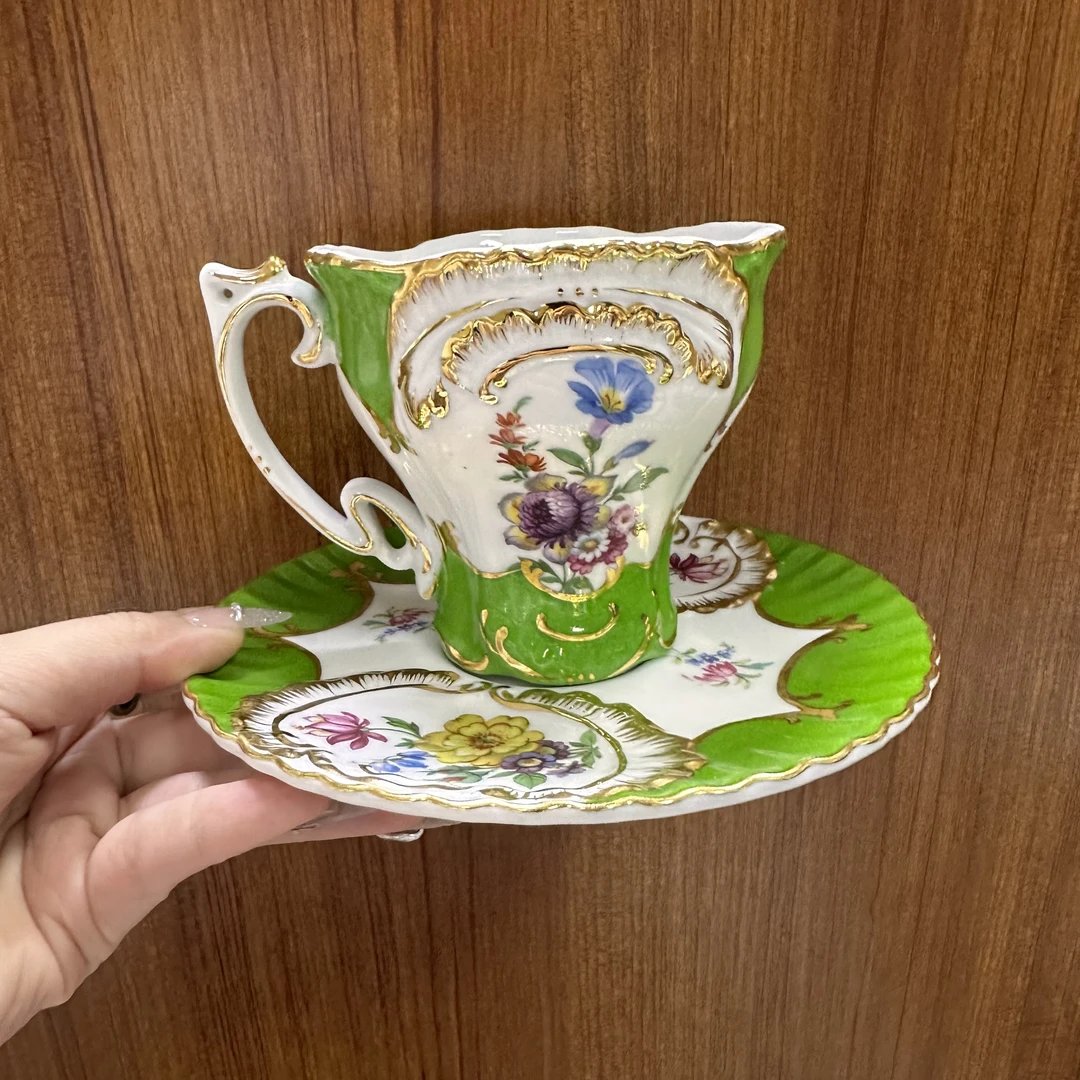 LC 咖啡杯 绿色带花