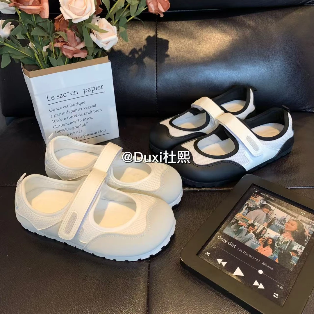 Duxi杜熙2025春夏新款平底魔术贴包头凉鞋平底舒适百搭韩系