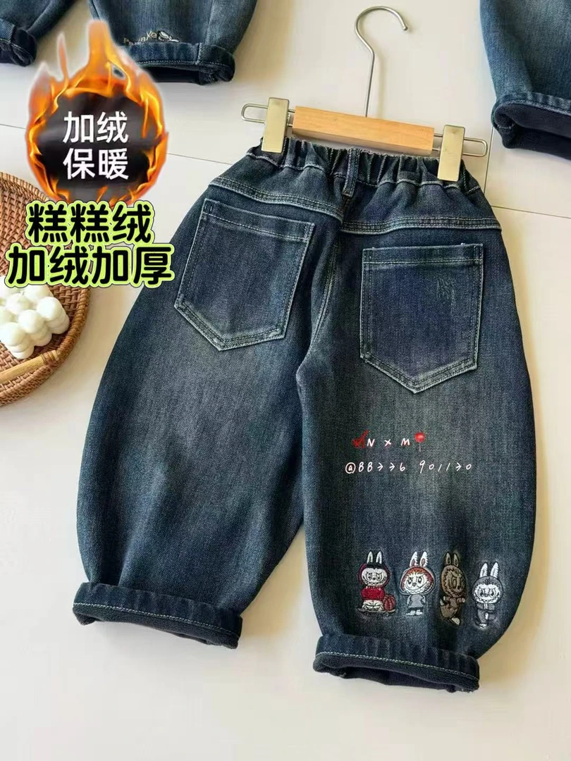 儿童加绒加厚牛仔裤2025冬季新款女童保暖外穿长裤女孩冬装裤子潮