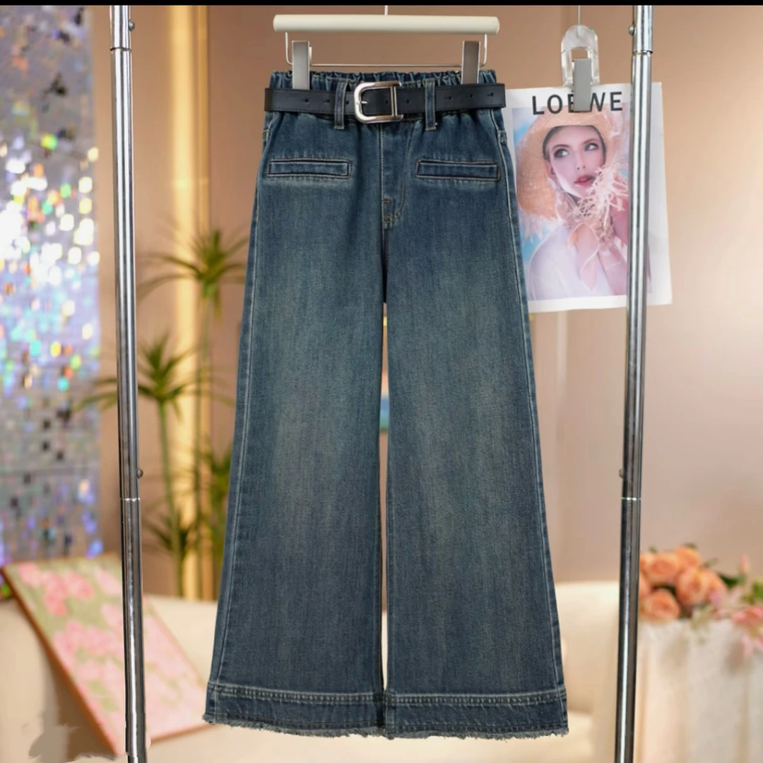 女童2025秋季新款一字口袋牛仔裤中大童时尚百搭儿童洋气直筒裤子