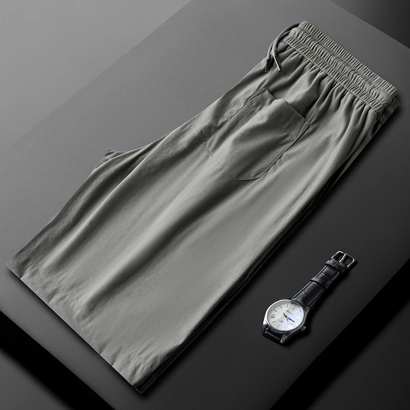 轻奢高级感夏季薄款冰丝速干棉麻短裤男款纯色直筒休闲运动五分裤