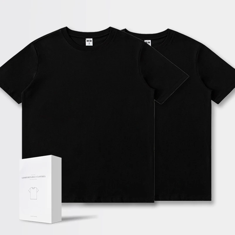 【礼盒装】赛络纺短袖t恤纯棉爆款2025新款圆领高级感美式正肩薄款