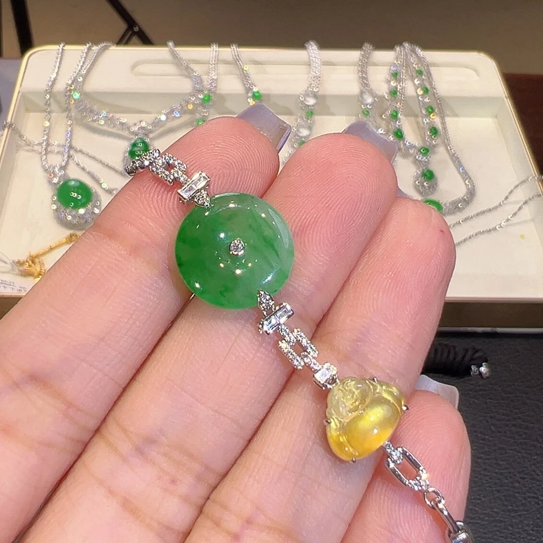 翡翠18K金镶嵌手链翡翠