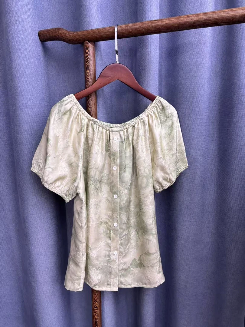 2025夏季新款时尚气质甜美桑蚕丝一字肩上衣女A299