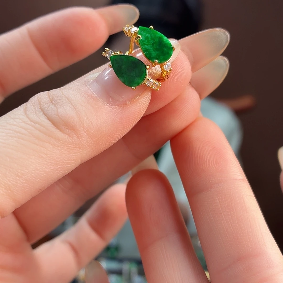 翡翠银S925镶嵌耳饰