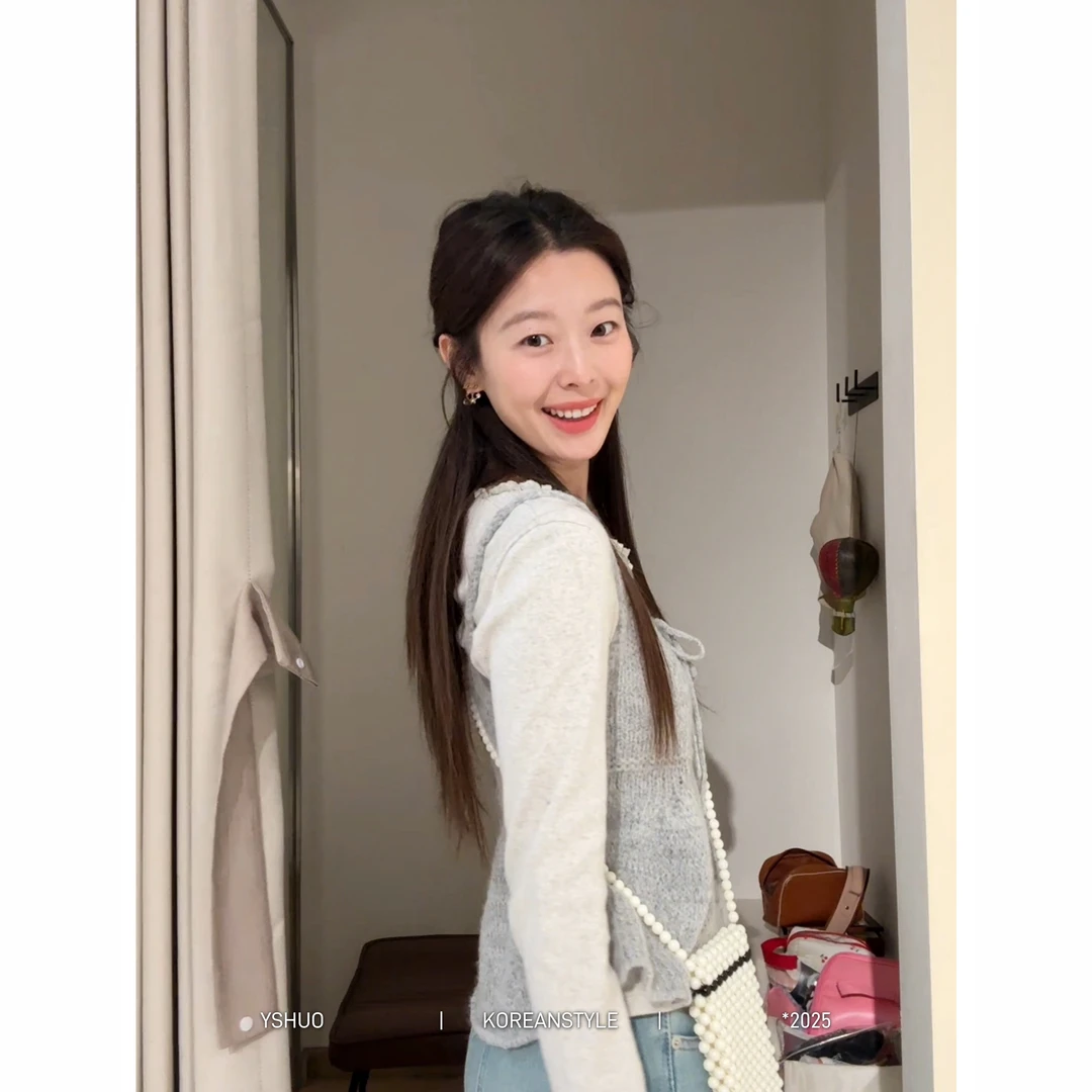 【日光边际】早春时尚新款叠穿马甲长袖内搭百搭两件套 8785