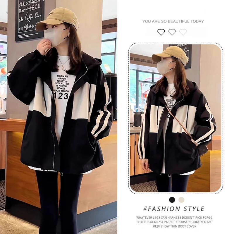 韩版连帽黑色冲锋衣外套女春秋季2025年新款宽松休闲百搭夹克上衣