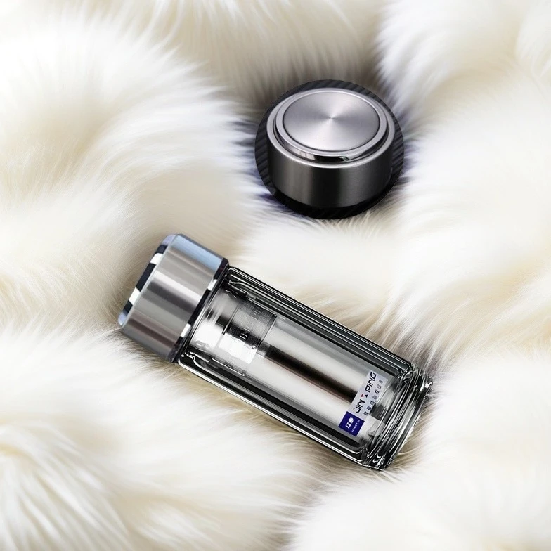 万象城撤柜双层玻璃杯加厚商用车载防爆耐高温硅泡茶杯保温耐热