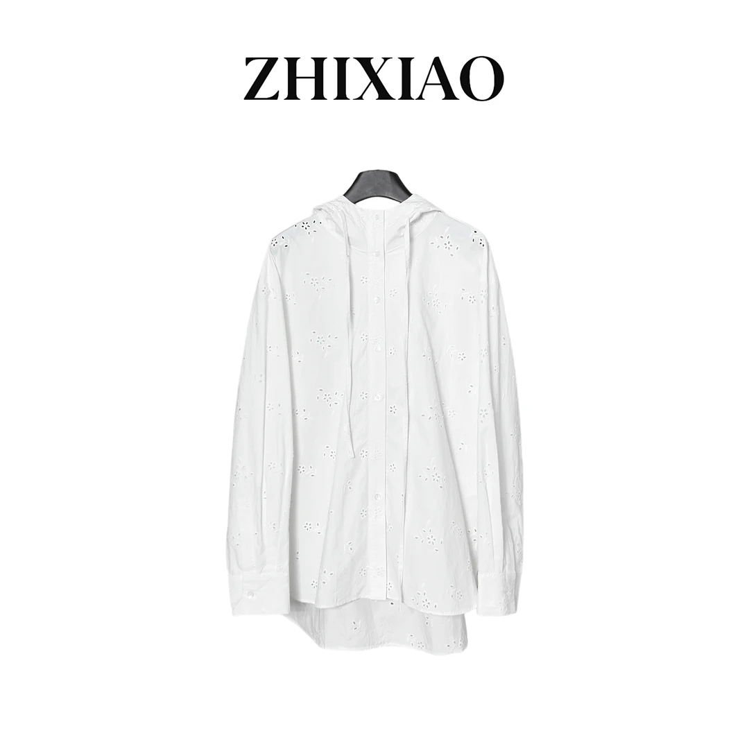 【ZHIXIAO】夏季新款:带帽镂空衬衣1488