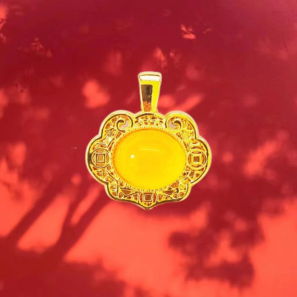 【李总专属】BM-S170#吉祥如意平安锁合金镶嵌玉髓吊坠 赠合金链