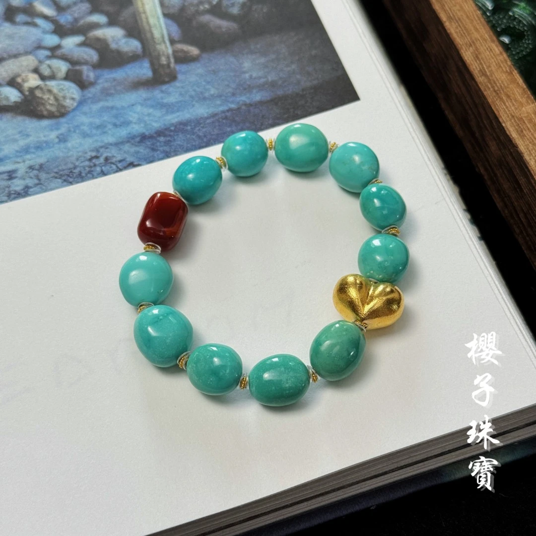 樱子 | 沉心 18K金原矿高瓷随形绿松糖豆爱心时尚手串*YZLS2226